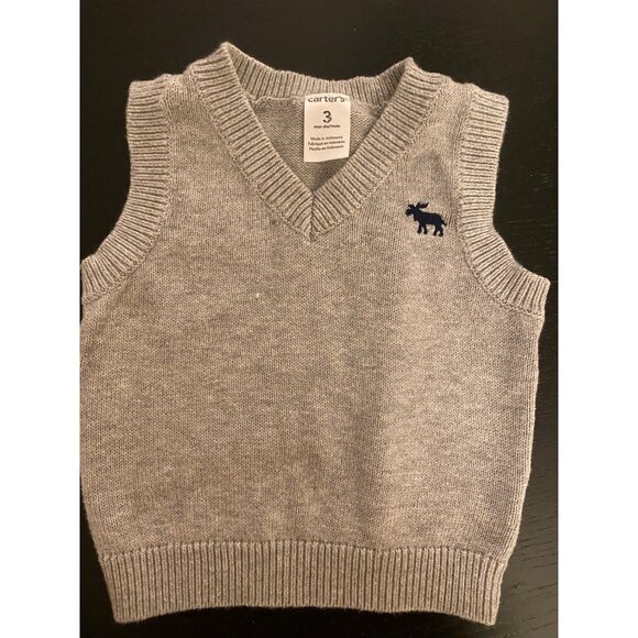 Carters Baby Infant 3mth Grey Knit Sweater Vest Boys V-Neck Church Holiday - Picture 6 of 9